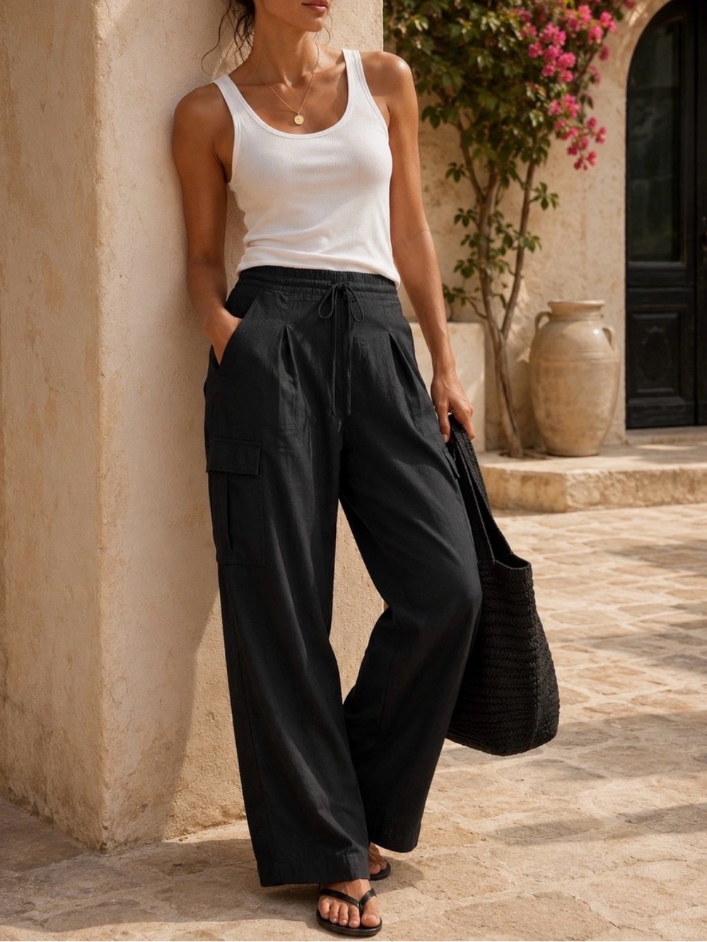 Athleta Paradise Straight Leg Cargo Pants • Black • Medium